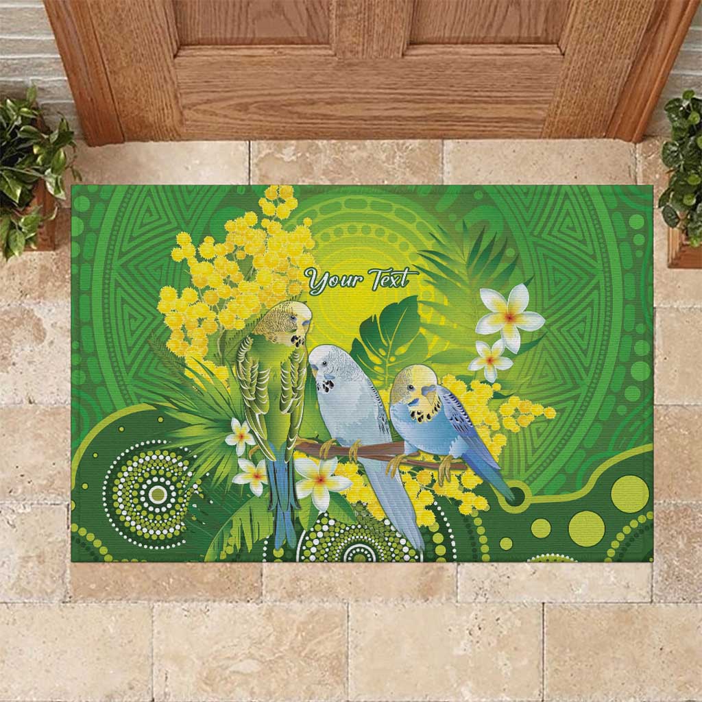 Personalised Budgerigar Australia and Golden Wattle Rubber Doormat Budgie Aboriginal Art