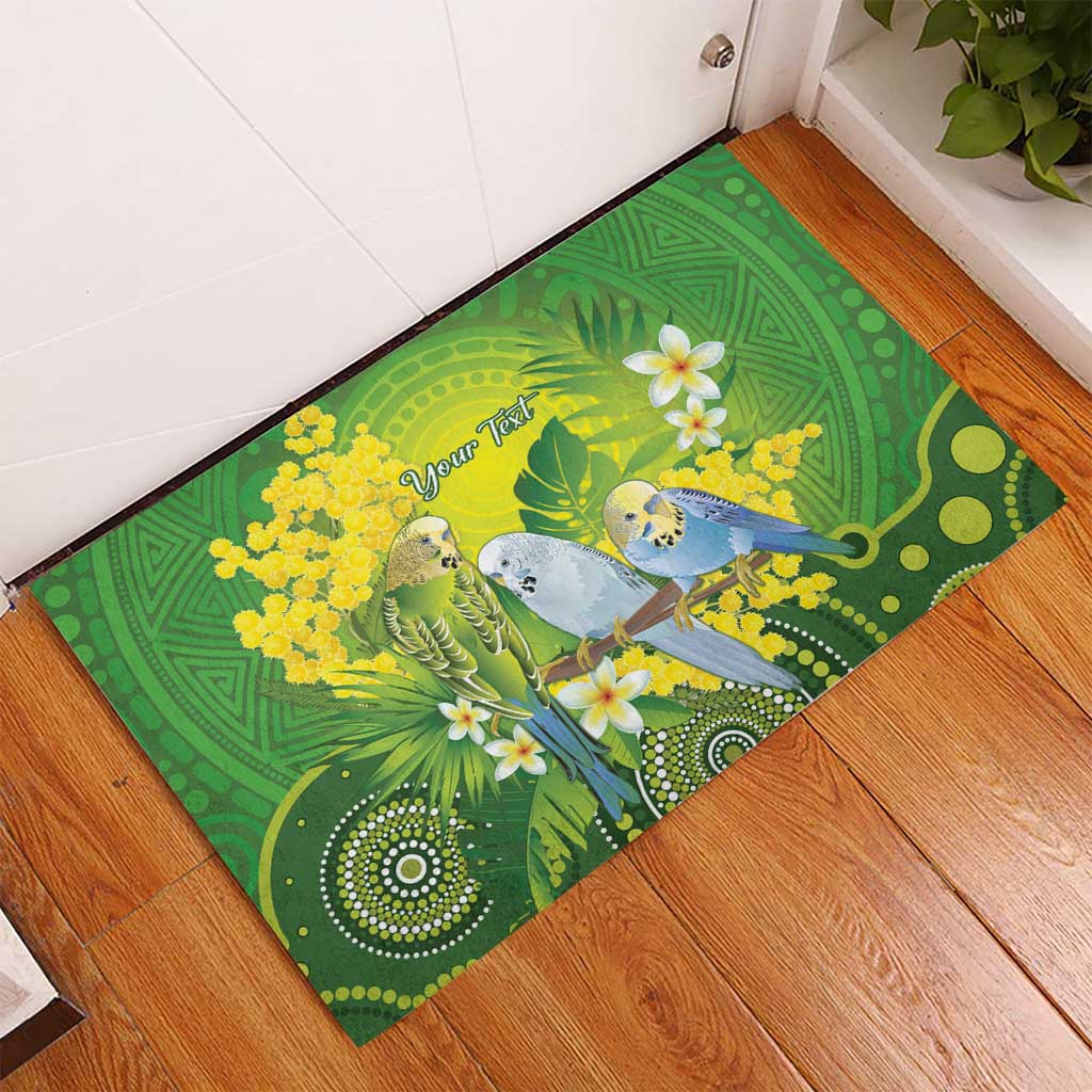 Personalised Budgerigar Australia and Golden Wattle Rubber Doormat Budgie Aboriginal Art