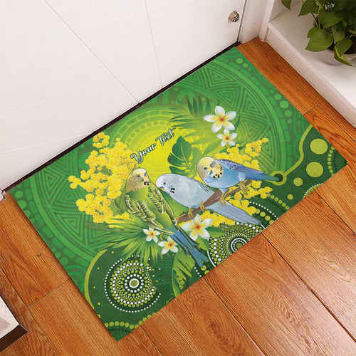 Personalised Budgerigar Australia and Golden Wattle Rubber Doormat Budgie Aboriginal Art
