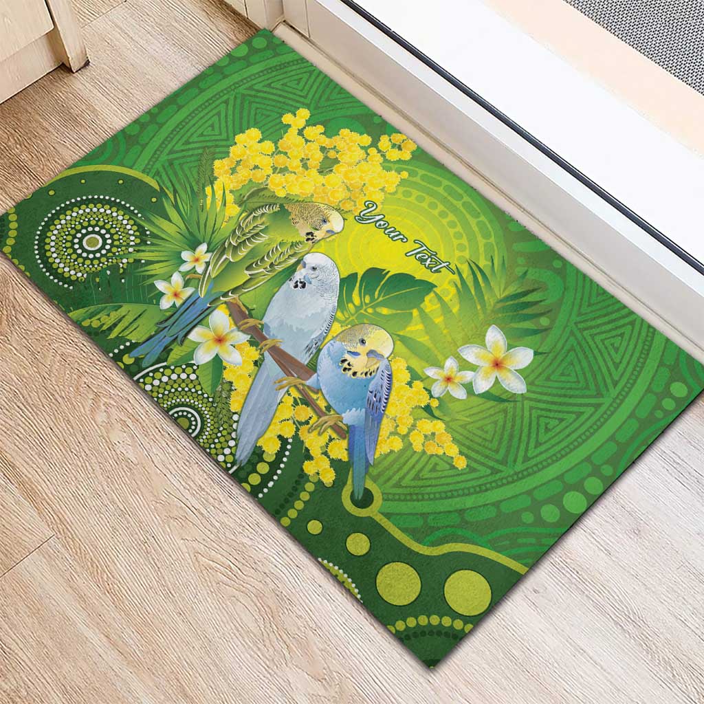 Personalised Budgerigar Australia and Golden Wattle Rubber Doormat Budgie Aboriginal Art
