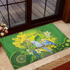 Personalised Budgerigar Australia and Golden Wattle Rubber Doormat Budgie Aboriginal Art
