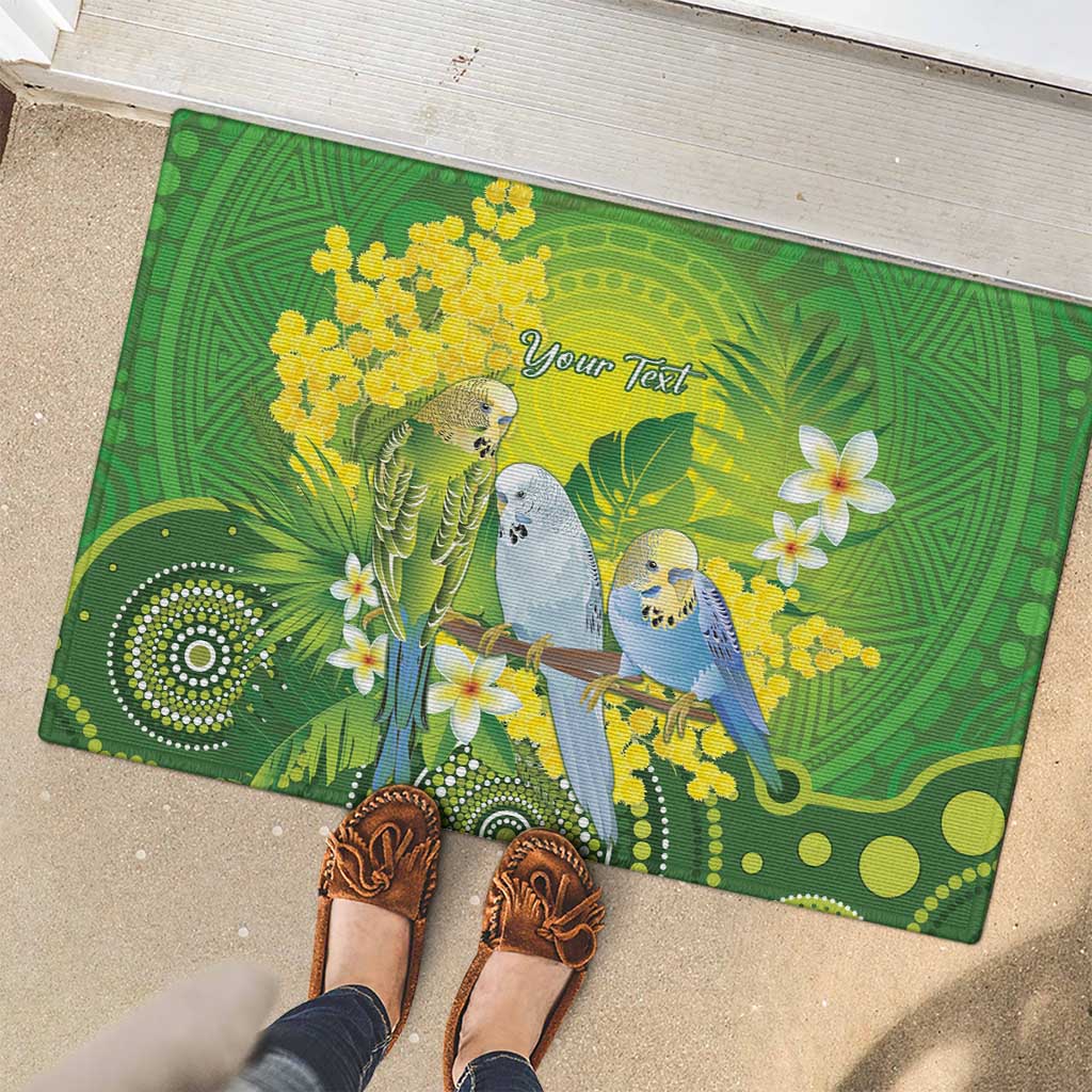 Personalised Budgerigar Australia and Golden Wattle Rubber Doormat Budgie Aboriginal Art