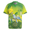Personalised Budgerigar Australia and Golden Wattle Rugby Jersey Budgie Aboriginal Art