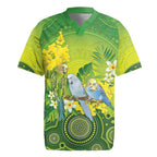Personalised Budgerigar Australia and Golden Wattle Rugby Jersey Budgie Aboriginal Art