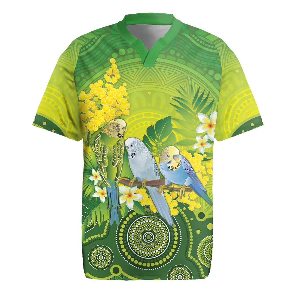 Personalised Budgerigar Australia and Golden Wattle Rugby Jersey Budgie Aboriginal Art