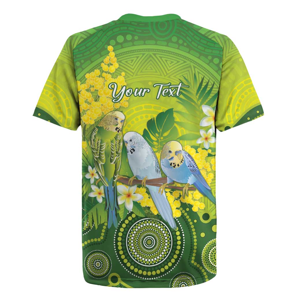 Personalised Budgerigar Australia and Golden Wattle Rugby Jersey Budgie Aboriginal Art