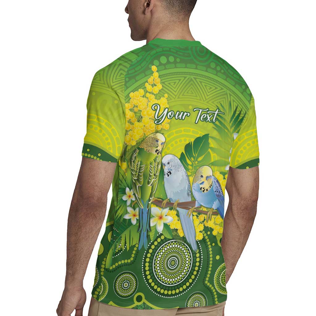 Personalised Budgerigar Australia and Golden Wattle Rugby Jersey Budgie Aboriginal Art