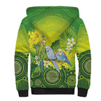Personalised Budgerigar Australia and Golden Wattle Sherpa Hoodie Budgie Aboriginal Art