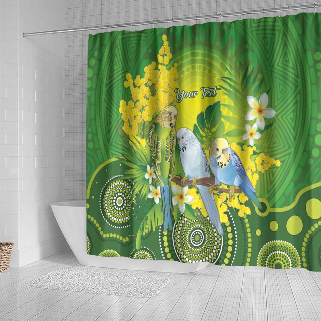 Personalised Budgerigar Australia and Golden Wattle Shower Curtain Budgie Aboriginal Art