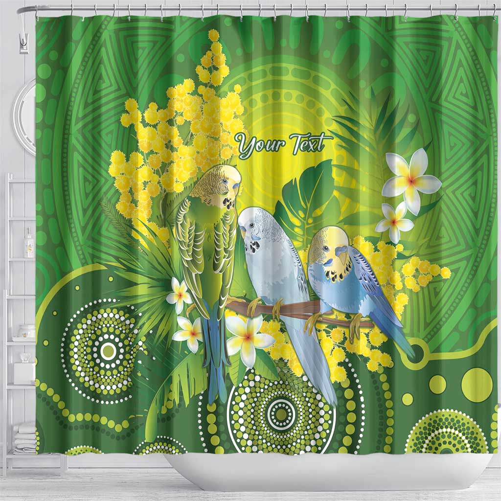 Personalised Budgerigar Australia and Golden Wattle Shower Curtain Budgie Aboriginal Art