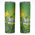 Personalised Budgerigar Australia and Golden Wattle Skinny Tumbler Budgie Aboriginal Art