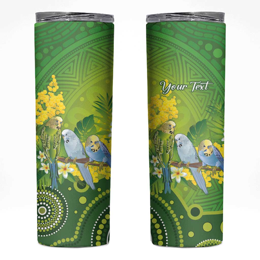 Personalised Budgerigar Australia and Golden Wattle Skinny Tumbler Budgie Aboriginal Art
