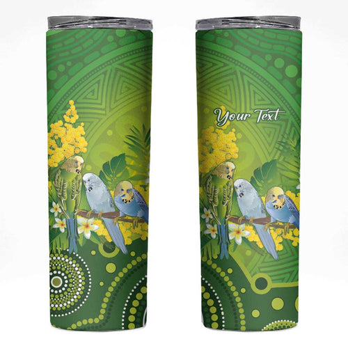 Personalised Budgerigar Australia and Golden Wattle Skinny Tumbler Budgie Aboriginal Art