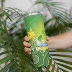 Personalised Budgerigar Australia and Golden Wattle Skinny Tumbler Budgie Aboriginal Art