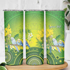 Personalised Budgerigar Australia and Golden Wattle Skinny Tumbler Budgie Aboriginal Art
