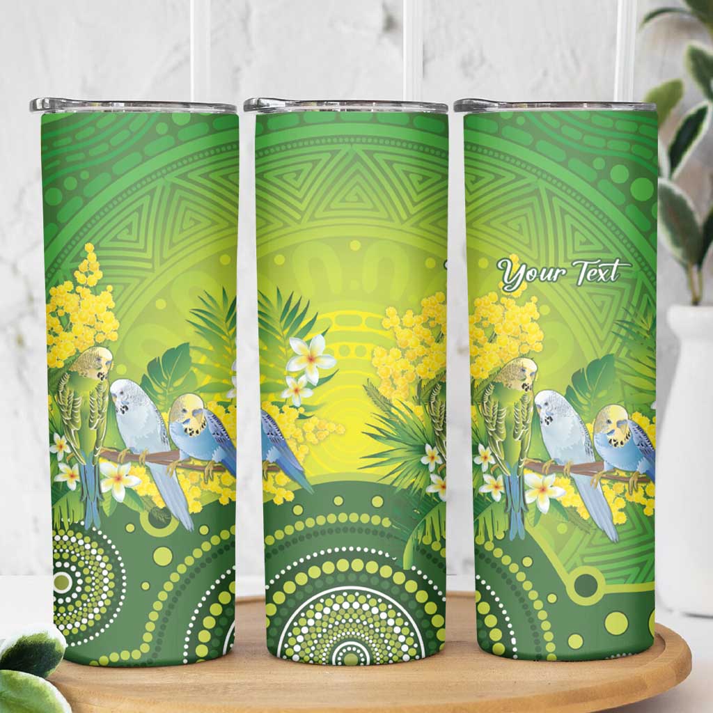 Personalised Budgerigar Australia and Golden Wattle Skinny Tumbler Budgie Aboriginal Art