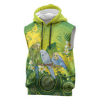 Personalised Budgerigar Australia and Golden Wattle Sleeveless Hoodie Budgie Aboriginal Art - Aussie Hoodie