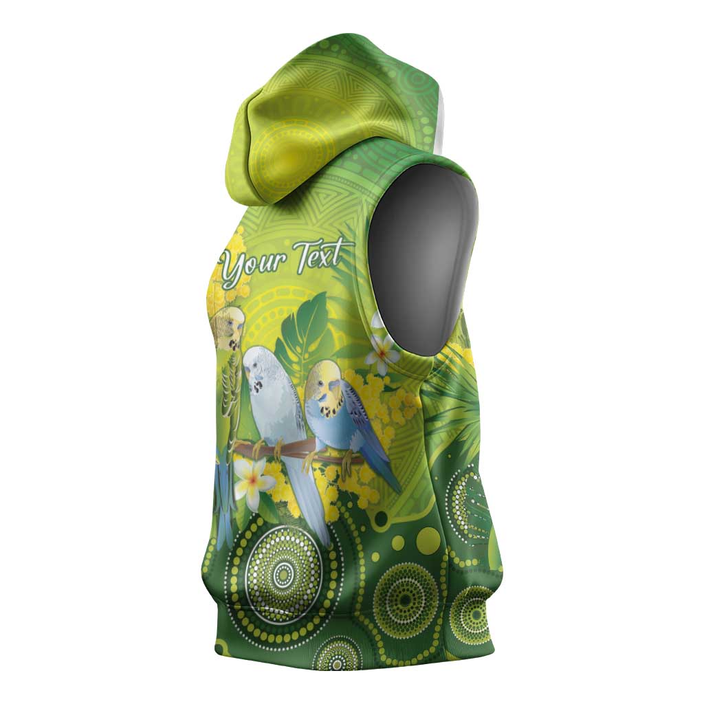 Personalised Budgerigar Australia and Golden Wattle Sleeveless Hoodie Budgie Aboriginal Art - Aussie Hoodie