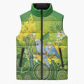 Personalised Budgerigar Australia and Golden Wattle Sleeveless Puffer Jacket Budgie Aboriginal Art - Aussie Hoodie