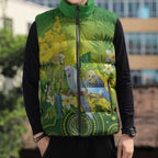 Personalised Budgerigar Australia and Golden Wattle Sleeveless Puffer Jacket Budgie Aboriginal Art - Aussie Hoodie
