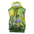 Personalised Budgerigar Australia and Golden Wattle Sleeveless Zip Hoodie Budgie Aboriginal Art LT14