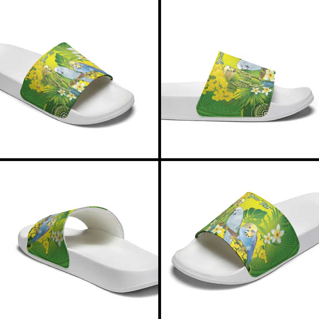 Personalised Budgerigar Australia and Golden Wattle Slide Sandals Budgie Aboriginal Art - Aussie Hoodie