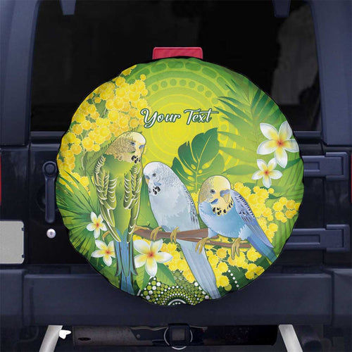 Personalised Budgerigar Australia and Golden Wattle Spare Tire Cover Budgie Aboriginal Art