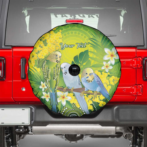 Personalised Budgerigar Australia and Golden Wattle Spare Tire Cover Budgie Aboriginal Art
