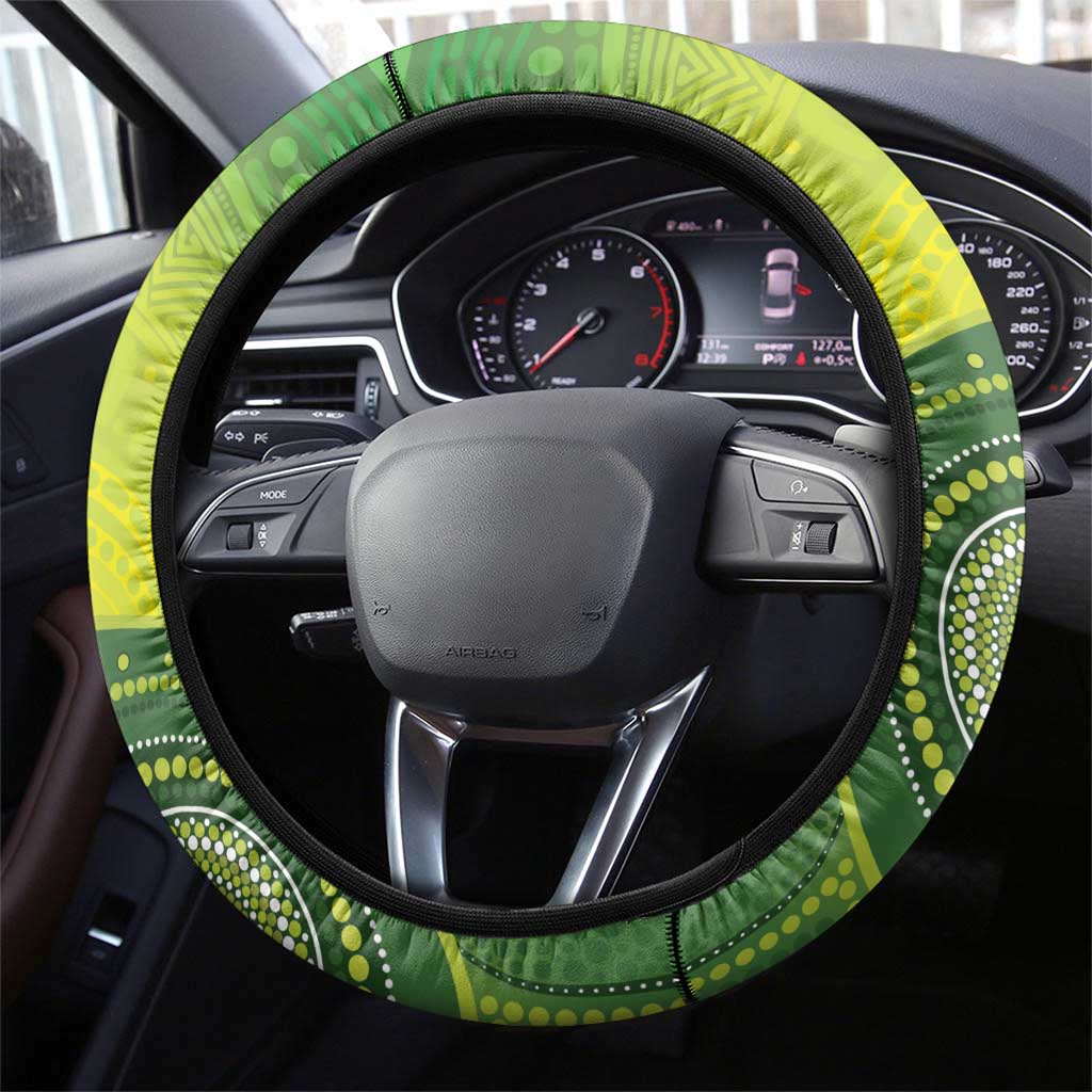 Budgerigar Australia and Golden Wattle Steering Wheel Cover Budgie Aboriginal Art