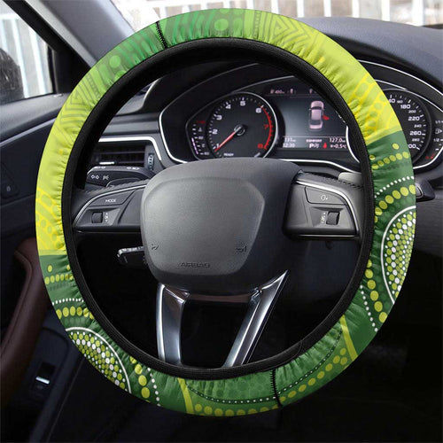 Budgerigar Australia and Golden Wattle Steering Wheel Cover Budgie Aboriginal Art
