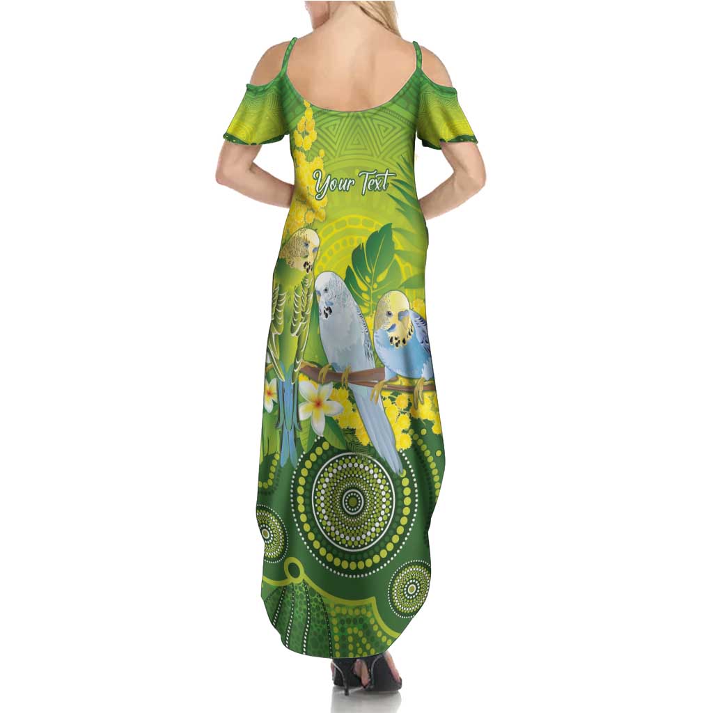 Personalised Budgerigar Australia and Golden Wattle Summer Maxi Dress Budgie Aboriginal Art