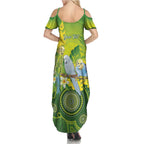 Personalised Budgerigar Australia and Golden Wattle Summer Maxi Dress Budgie Aboriginal Art