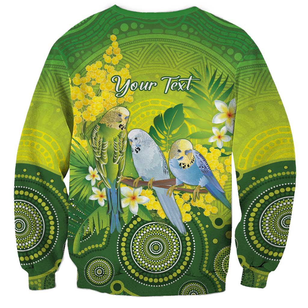 Personalised Budgerigar Australia and Golden Wattle Sweatshirt Budgie Aboriginal Art