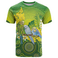 Personalised Budgerigar Australia and Golden Wattle T Shirt Budgie Aboriginal Art