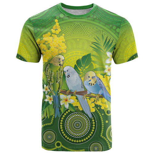 Personalised Budgerigar Australia and Golden Wattle T Shirt Budgie Aboriginal Art