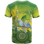 Personalised Budgerigar Australia and Golden Wattle T Shirt Budgie Aboriginal Art