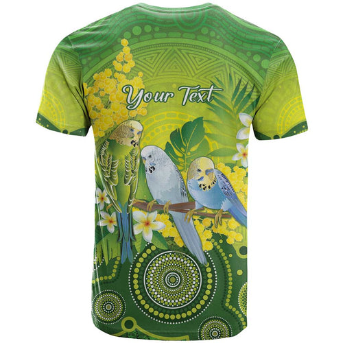 Personalised Budgerigar Australia and Golden Wattle T Shirt Budgie Aboriginal Art