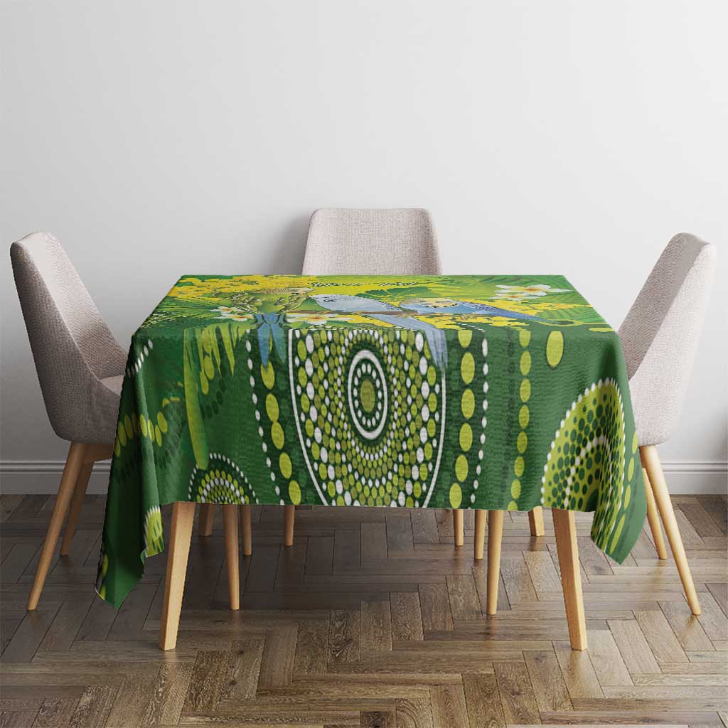 Personalised Budgerigar Australia and Golden Wattle Tablecloth Budgie Aboriginal Art