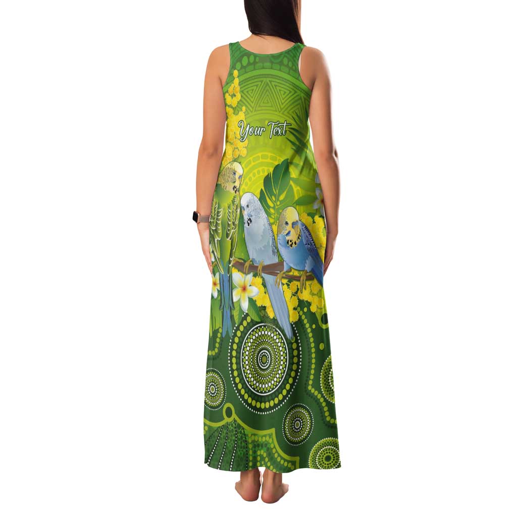 Personalised Budgerigar Australia and Golden Wattle Tank Maxi Dress Budgie Aboriginal Art