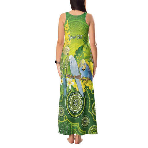 Personalised Budgerigar Australia and Golden Wattle Tank Maxi Dress Budgie Aboriginal Art