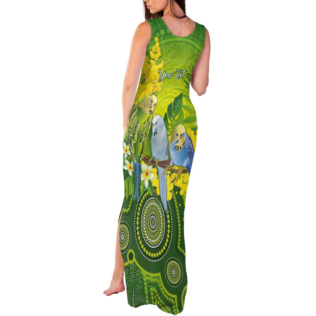Personalised Budgerigar Australia and Golden Wattle Tank Maxi Dress Budgie Aboriginal Art