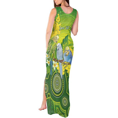 Personalised Budgerigar Australia and Golden Wattle Tank Maxi Dress Budgie Aboriginal Art