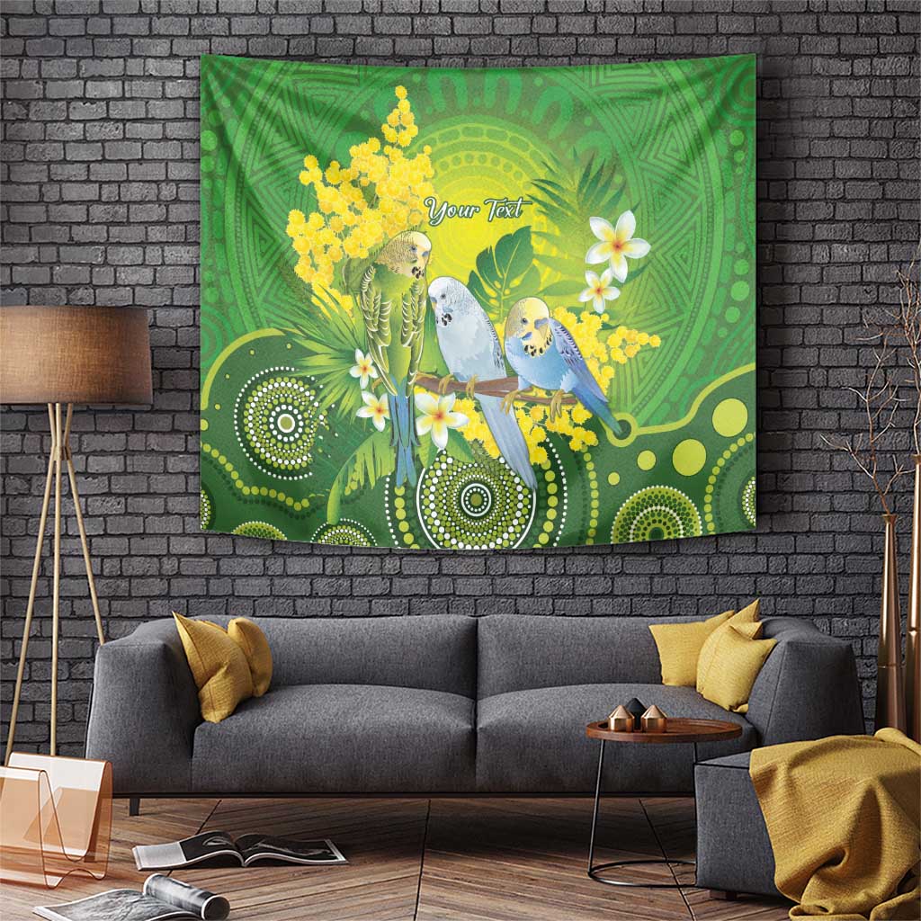 Personalised Budgerigar Australia and Golden Wattle Tapestry Budgie Aboriginal Art