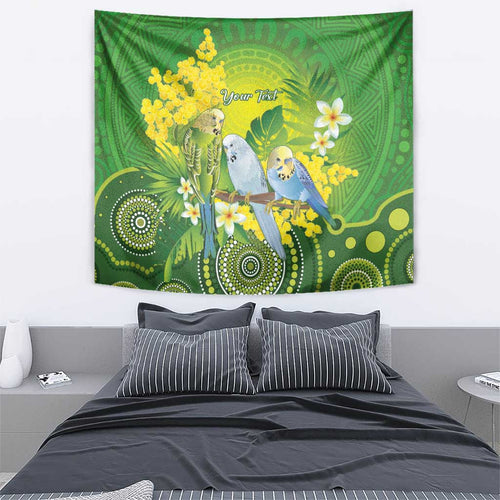 Personalised Budgerigar Australia and Golden Wattle Tapestry Budgie Aboriginal Art