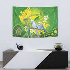 Personalised Budgerigar Australia and Golden Wattle Tapestry Budgie Aboriginal Art