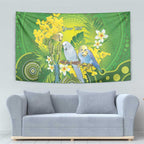 Personalised Budgerigar Australia and Golden Wattle Tapestry Budgie Aboriginal Art