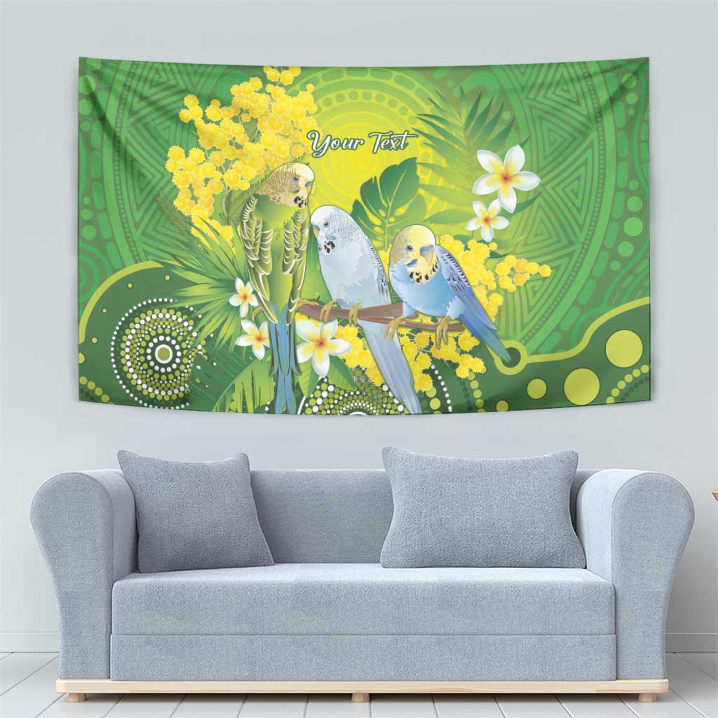 Personalised Budgerigar Australia and Golden Wattle Tapestry Budgie Aboriginal Art