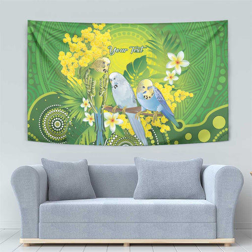 Personalised Budgerigar Australia and Golden Wattle Tapestry Budgie Aboriginal Art