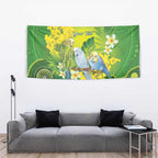 Personalised Budgerigar Australia and Golden Wattle Tapestry Budgie Aboriginal Art