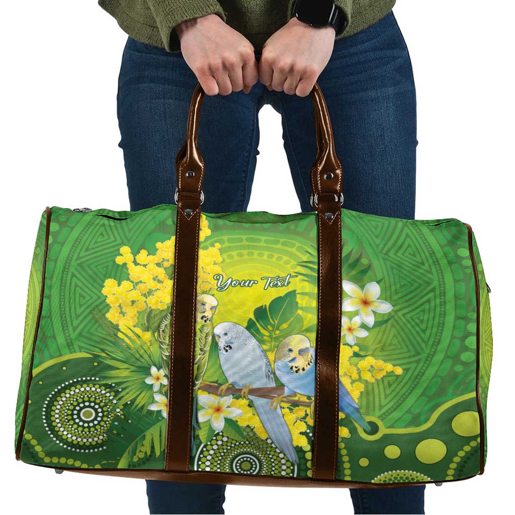 Personalised Budgerigar Australia and Golden Wattle Travel Bag Budgie Aboriginal Art - Aussie Hoodie
